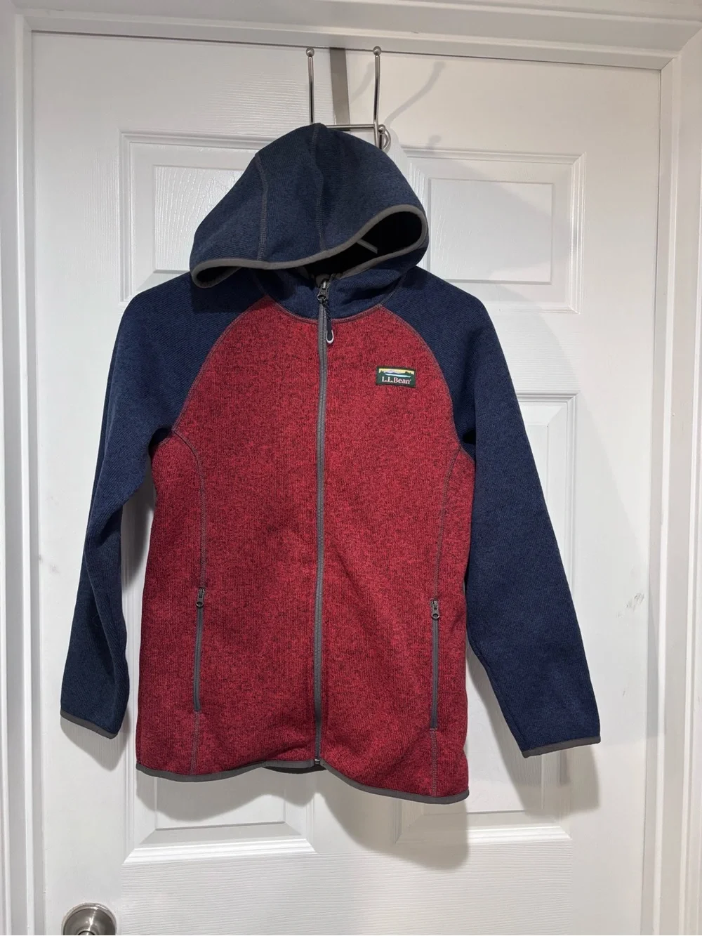 L.L. BEAN Kids' Red & Navy Full-Zip Hooded Sweater Jacket